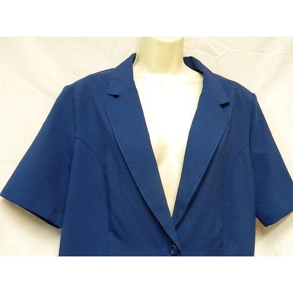 Blair Blazer Jacket Womens Size 12 Short Sleeve 1 Button Blue Pockets Classic - Picture 2 of 10